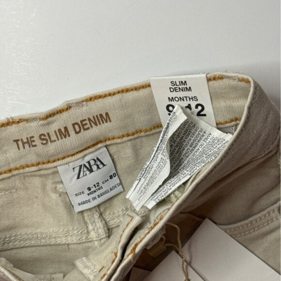 NWT Zara Baby Beige Slim Denim Jeans 9-12 Months Casual Fall Winter Unisex - Picture 3 of 5